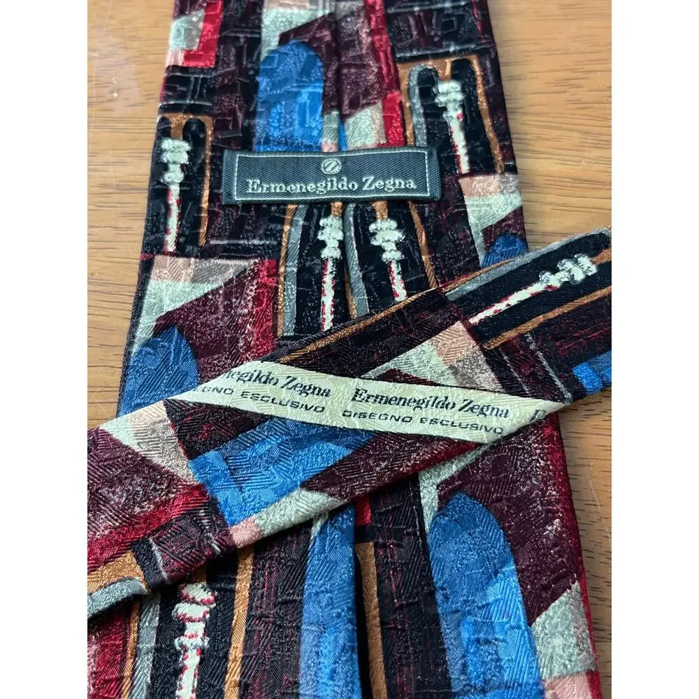 VTG Ermenegildo Zegna Silk Necktie Italy Abstract Geometric Architectural 60”